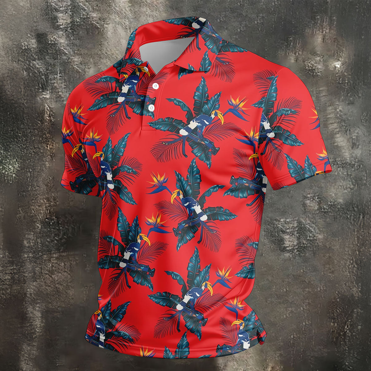 Tropical Toucan Bird Of Paradise Flower Hawaiian Golf Shirt, Summer Vibe Golf Shirts For Men