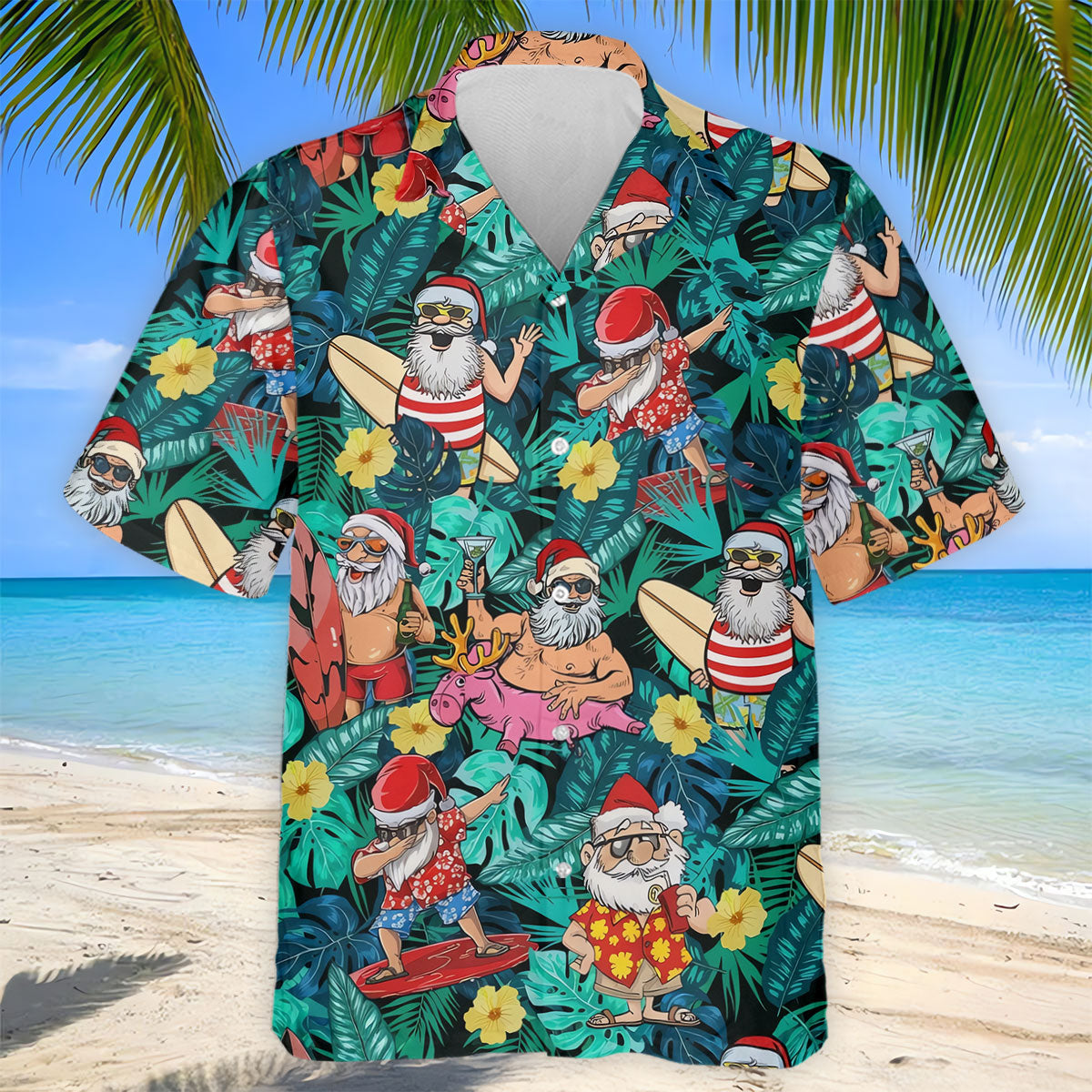 Men's Funny Santa Pool Float Golf Shirt, Christmas Golf Shirt, Golf Apparel For Men