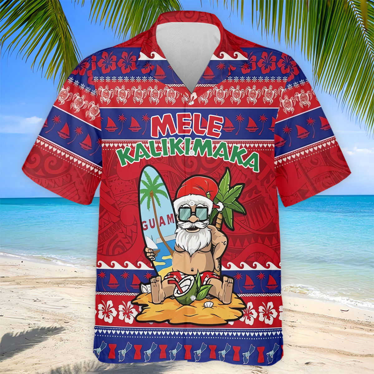 Tropical Santa Mele Kalikimaka Christmas Golf Shirt, Men's Golf Shirt, Hawaiian Golf Shirt, Printed Golf Shirts