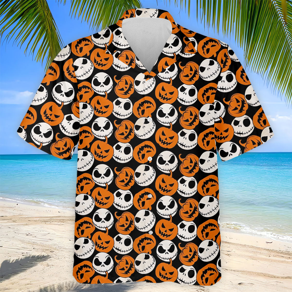 Halloween Skull Pumpkin Pattern Golf Polo Shirt, Men's Golf Shirt, Hawaiian Golf Shirt