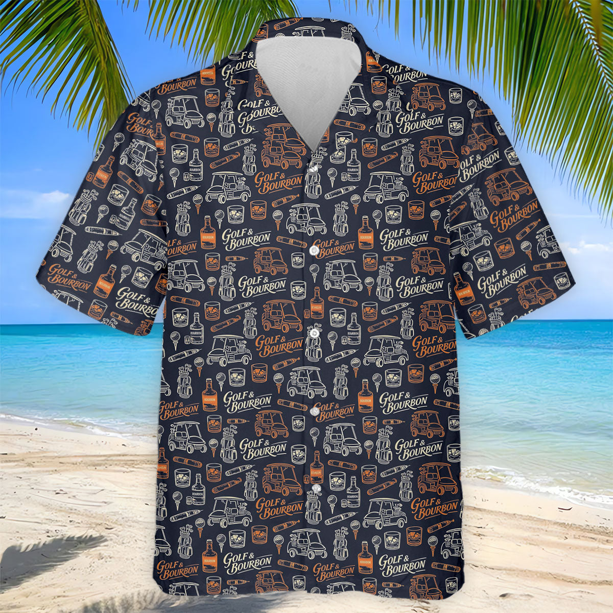 Funny Golf Bourbon Cigar Pattern Polo Shirt, Golf Polo Shirts For Men, Mens Golf Apparel
