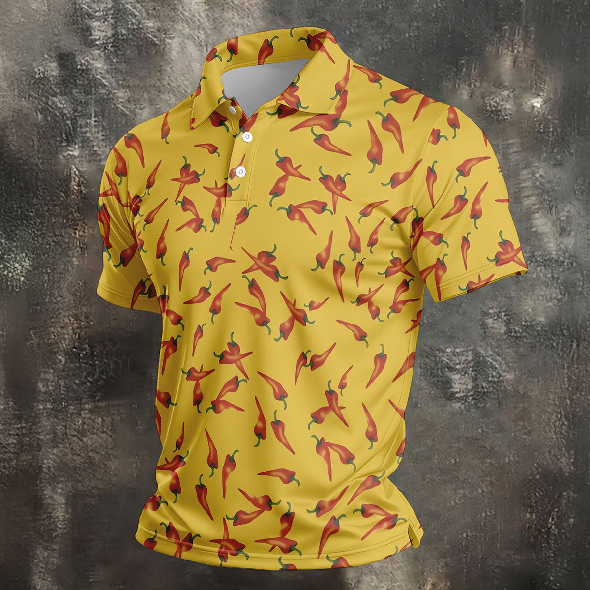 Red Chilli Yellow Hawaiian Golf Shirt, Summer Vibe Golf Shirts For Men, Polo Shirts For Men