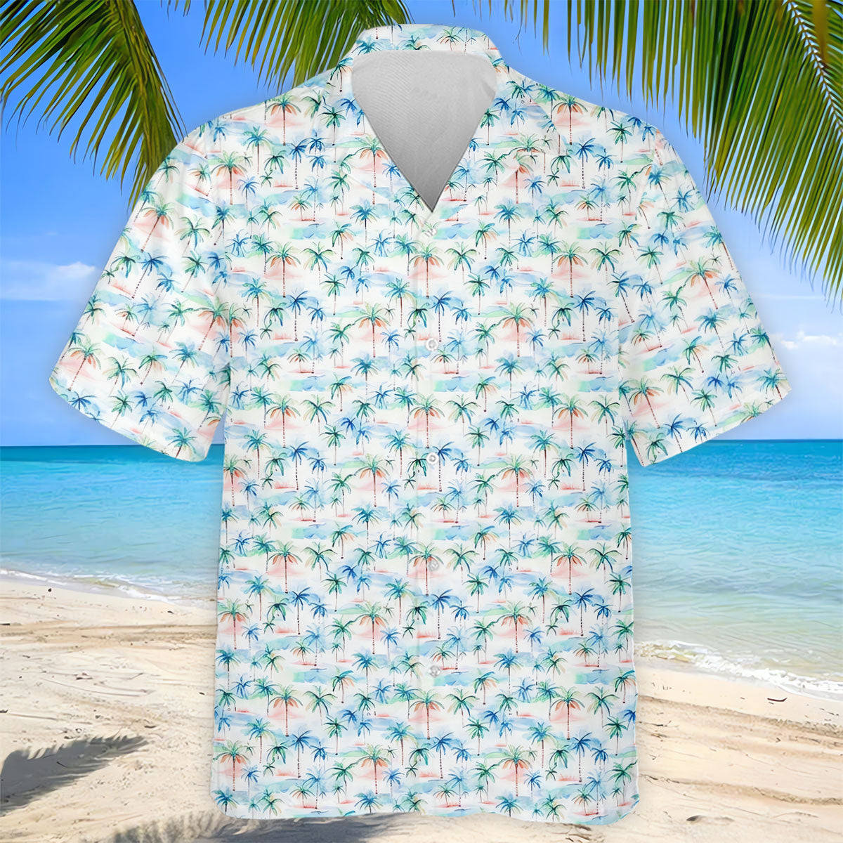Watercolor Palm Tree Hawaiian Golf Shirt, Summer Vibe Men's Golf Shirt, Polo Shirts For Men