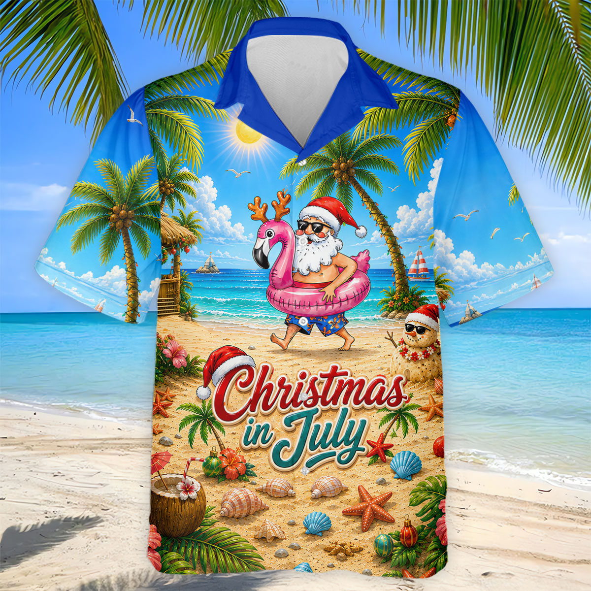 Santa Christmas In July Beach Golf Shirt, Christmas Golf Shirt, Golf Apparel For Men