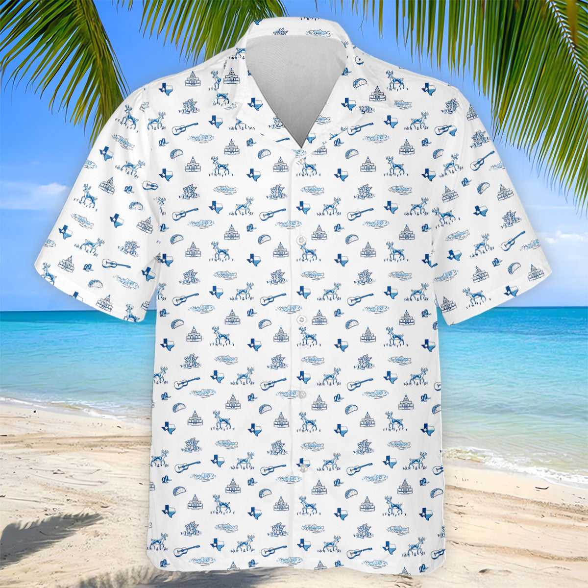 White Texas Icons Pattern Golf Polo Shirt, Hawaiian Golf Shirt, Golf Apparel For Men