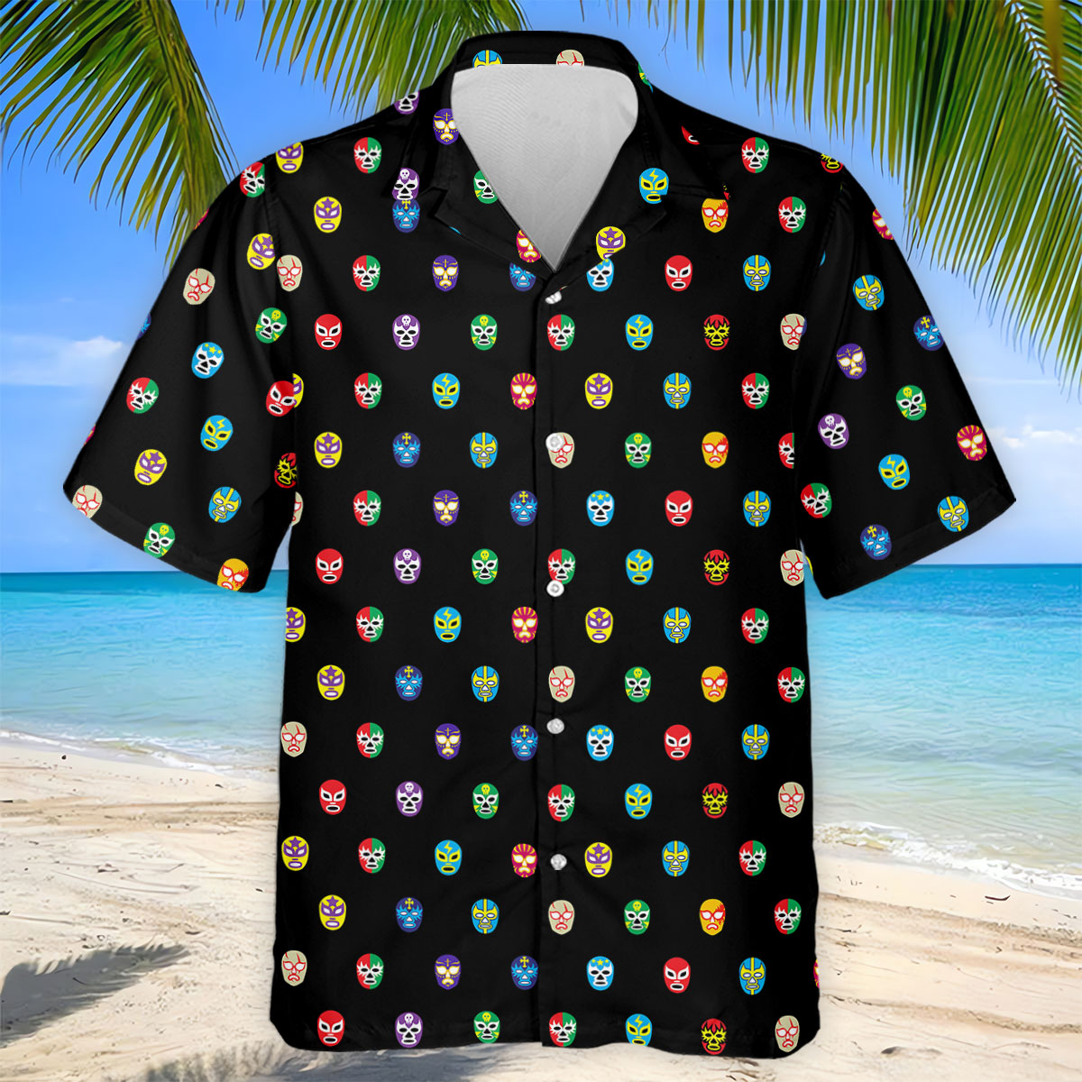 Colorful Retro Mask Print Golf Polo Shirt, Golf Shirts For Men, Printed Golf Shirts