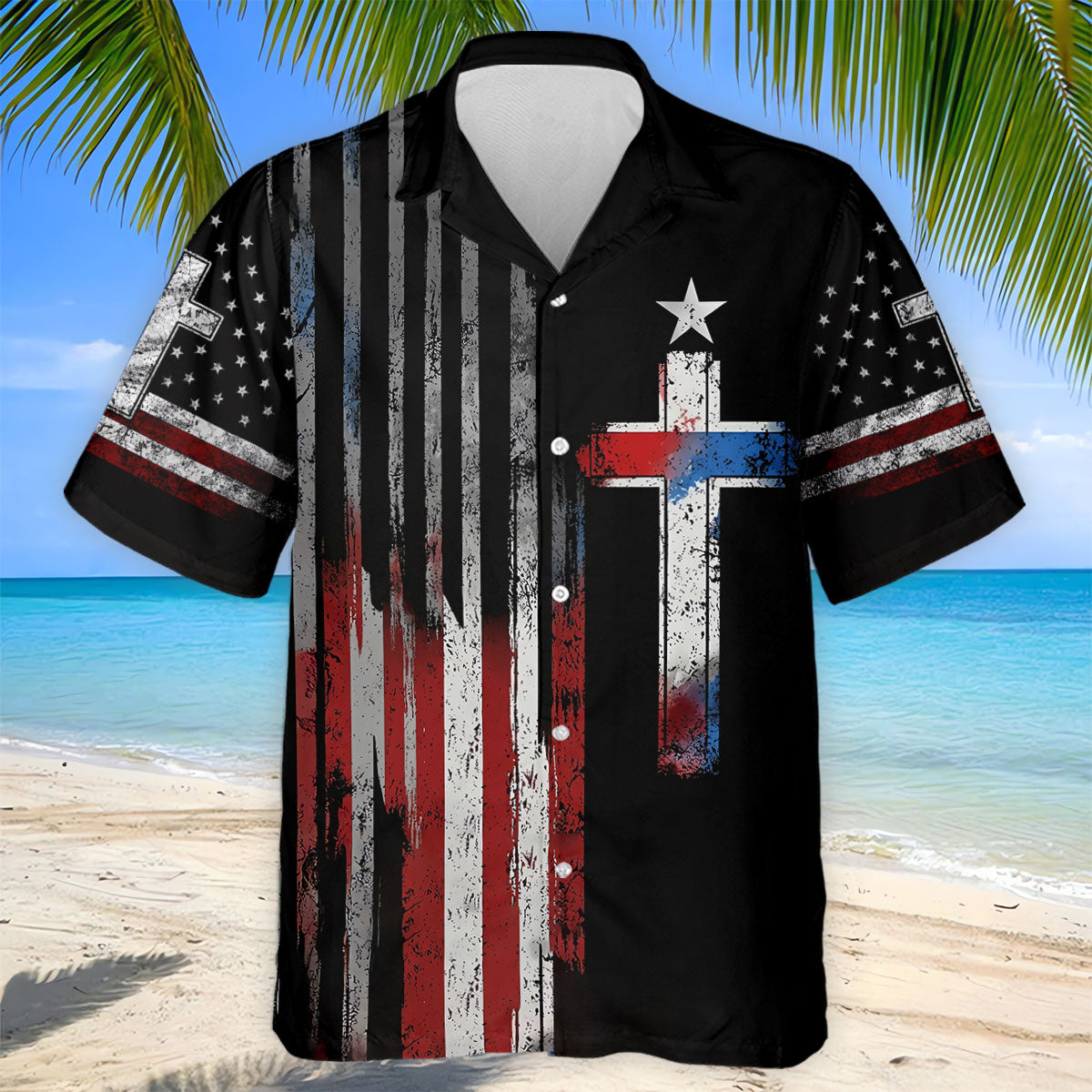 Faith Cross US Flag Golf Shirt, 250 Years Retro Golf Shirt, Patriotic 4th Of July Polo Shirts For Men