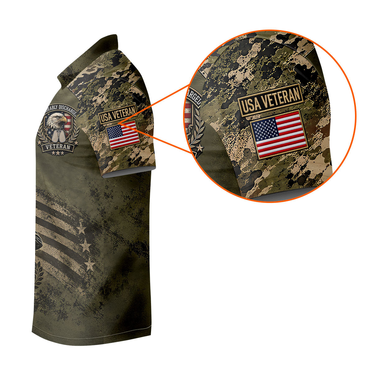 DD-214 Honorably Discharged Camo Polo Shirt, Veterans Day Shirt, Mens Golf Shirts