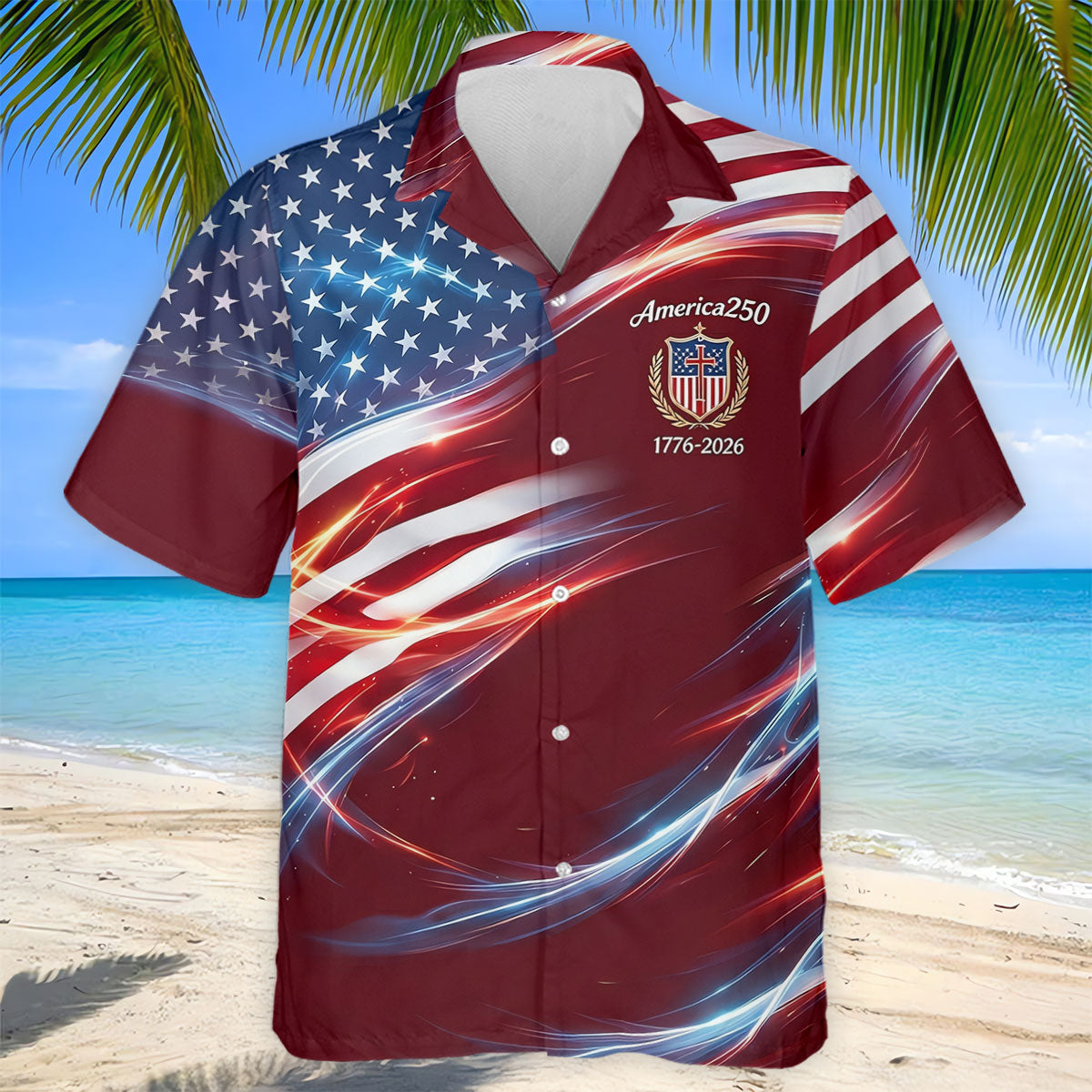 America 250 Light Effect American Flag Golf Shirt, Patriotic 4th Of July Golf Shirts For Men