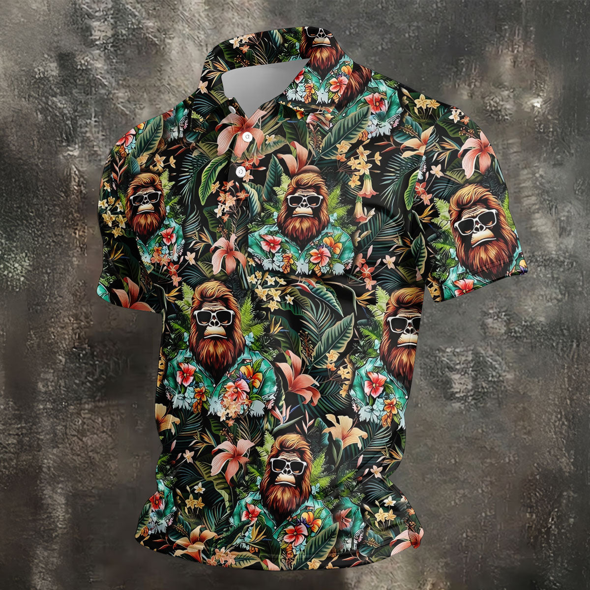 Bigfoot Hawaiian Tropical Golf Shirt, Funny Sasquatch Golf Shirts For Men