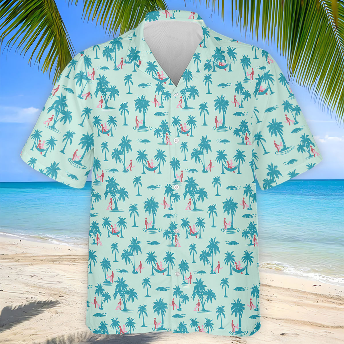 Funny Tropical Couple Beach Pattern Men's Golf Shirt, Hawaiian Golf Shirt, Golf Apparel For Men