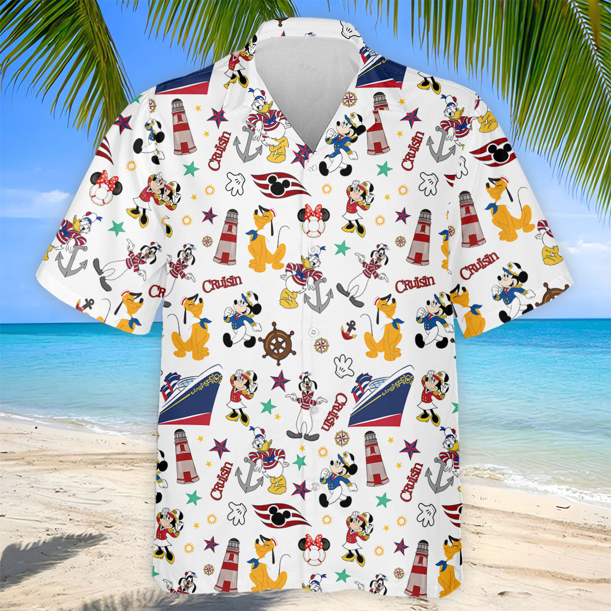 Cartoon Cruise Vacation Pattern Golf Polo Shirt, Hawaiian Golf Shirt, Golf Polo Shirts For Men
