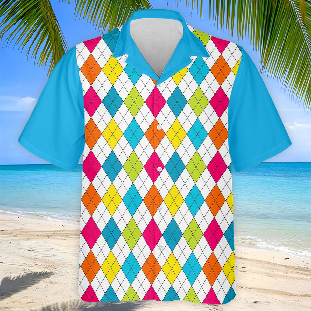 Retro Argyle Diamond Checkered Golf Shirt, Mens Golf Polo, Printed Golf Shirts