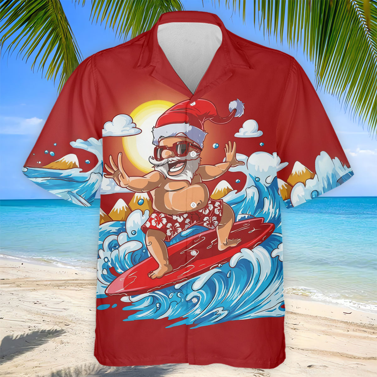 Men's Funny Santa Surfing Men's Golf Polo, Christmas Golf Shirt, Golf Apparel For Men