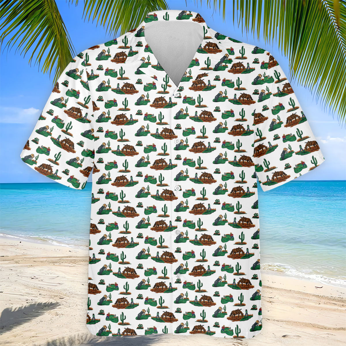 Western Golf Course Pattern Polo Shirt, Printed Golf Shirts, Golf Polo Shirts For Men