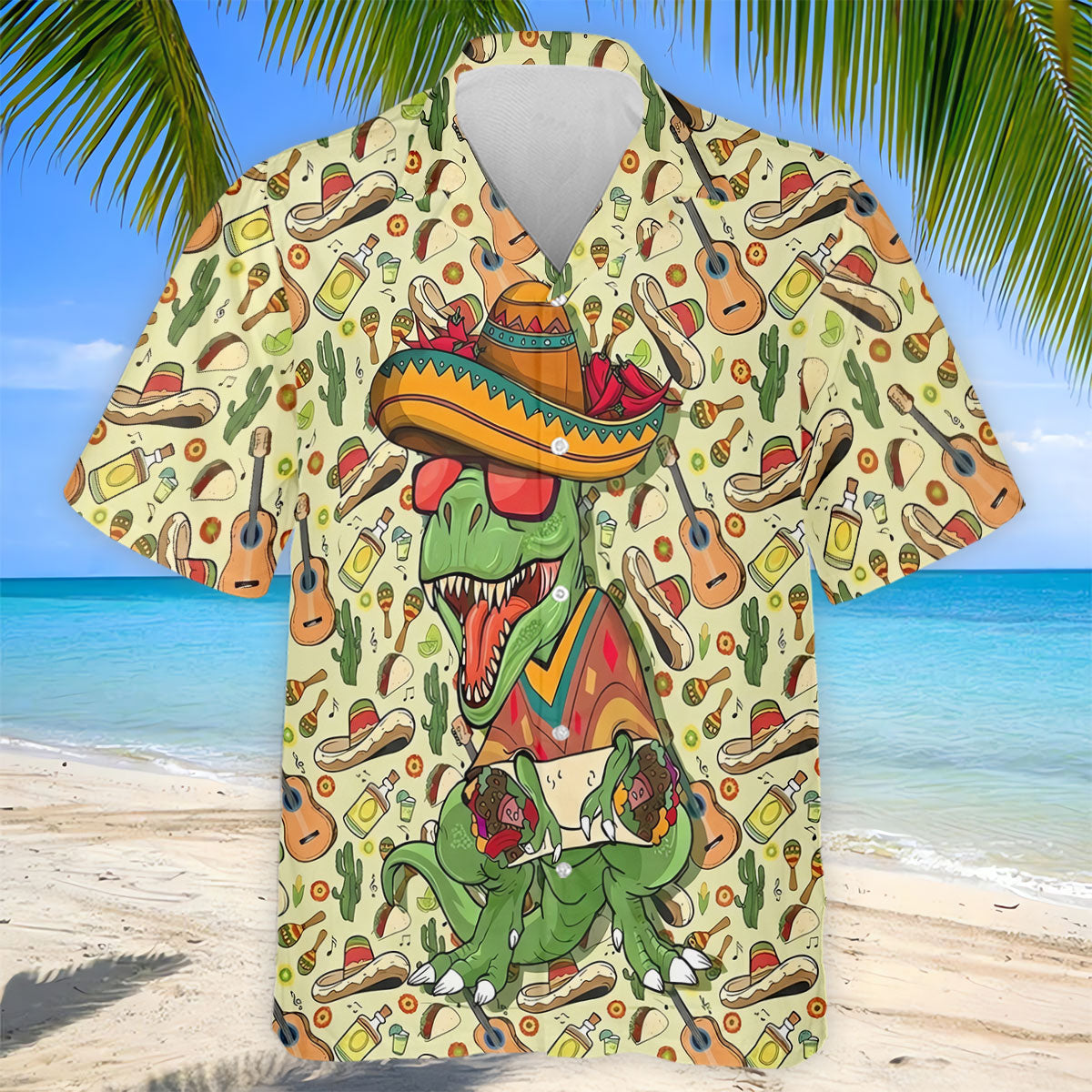 Mexican T-Rex Cinco De Mayo Celebration Funny Golf Shirt, Vibrant Color Golf Shirts For Men