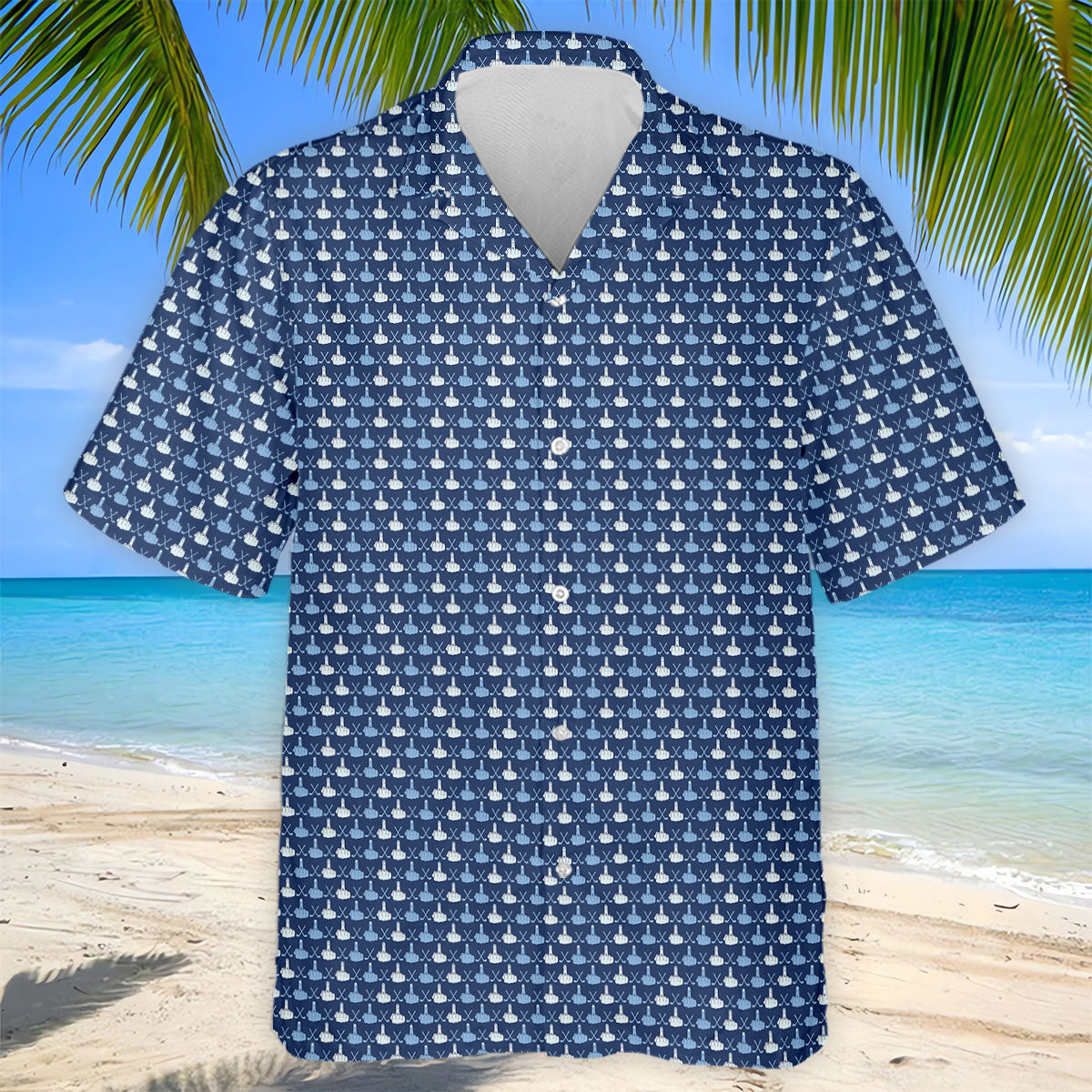 Blue Funny Middle Finger Golf Pattern Polo Shirt, Golf Polo Shirts For Men, Mens Golf Apparel