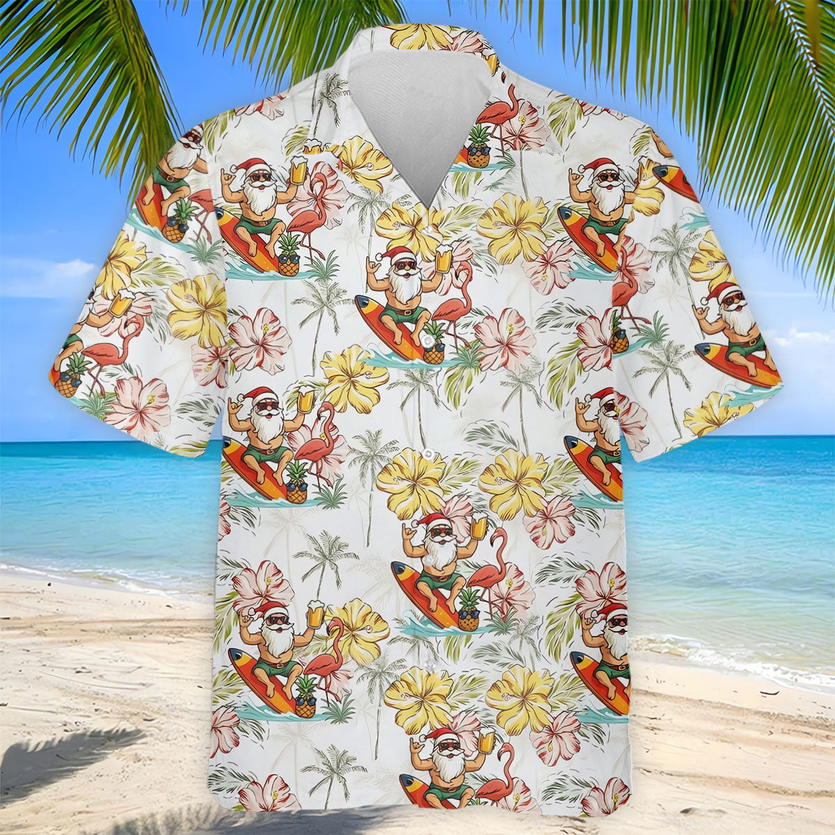 Surfing Santa Tropical Christmas Golf Polo Shirt, Golf Shirts For Men, Printed Golf Shirts