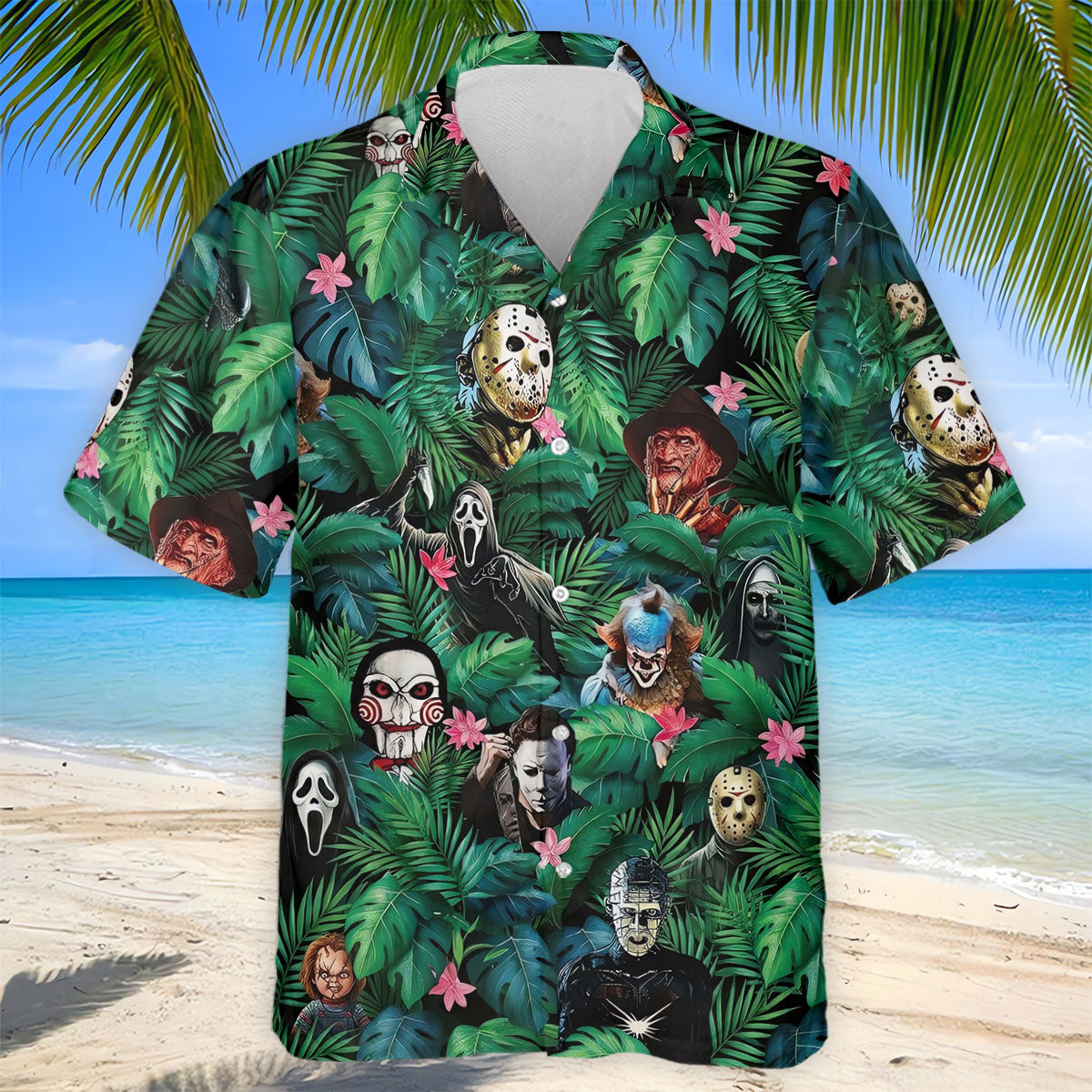 Tropical Horror Character Pattern Golf Polo Shirt, Mens Golf Shirts, Hawaiian Golf Shirt