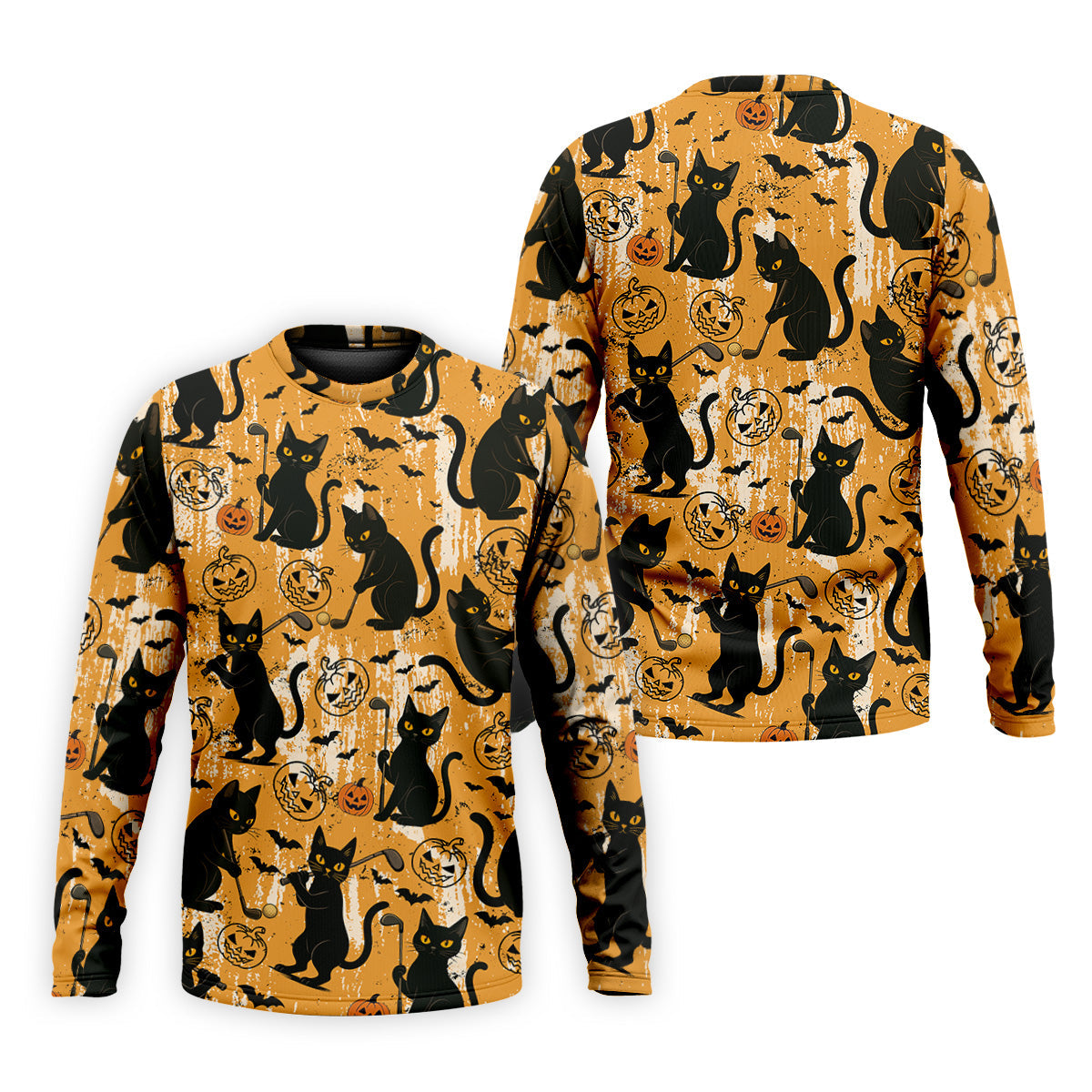 Funny Black Cat Men's Golf Polo ShirtHalloween Golf Shirt, Halloween Polo ShirtGolf Gift For Him