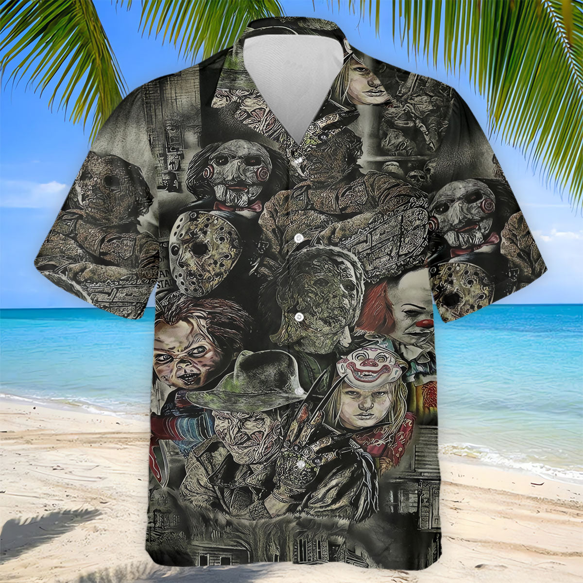 Horror Character Collage Golf Polo Shirt, Men's Golf Polo, Hawaiian Golf Shirt