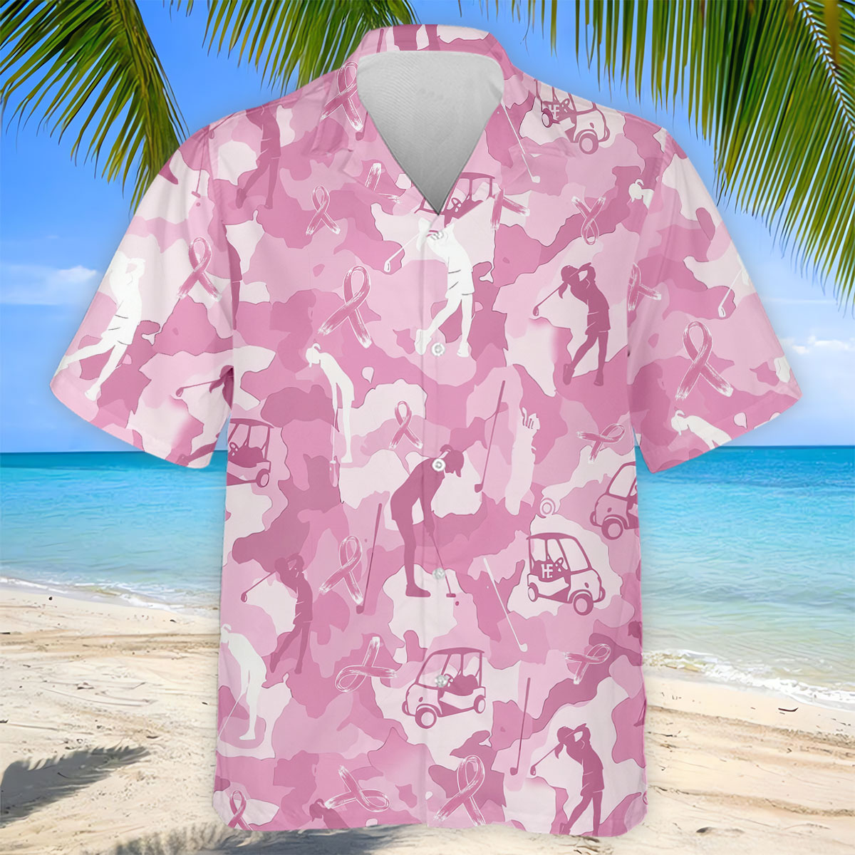 Pink Camo Golfer Breast Cancer Ribbon Polo Shirt, Golf Shirts For Men, Mens Golf Apparel