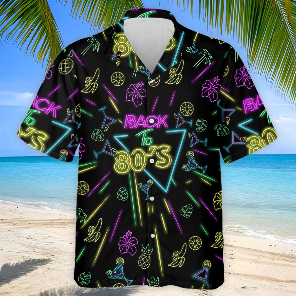 Back To 80's Neon Pattern Hawaiian Golf Shirt, Tropical Vibe Men's Funny Golf Shirts