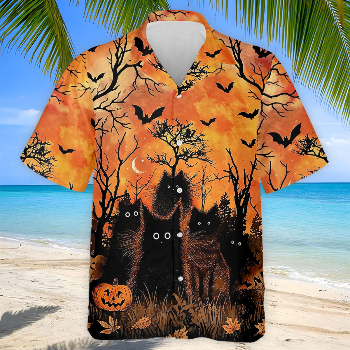 Spooky Black Cat Halloween Golf Polo Shirt, Men's Golf Shirts, Hawaiian Golf Shirt