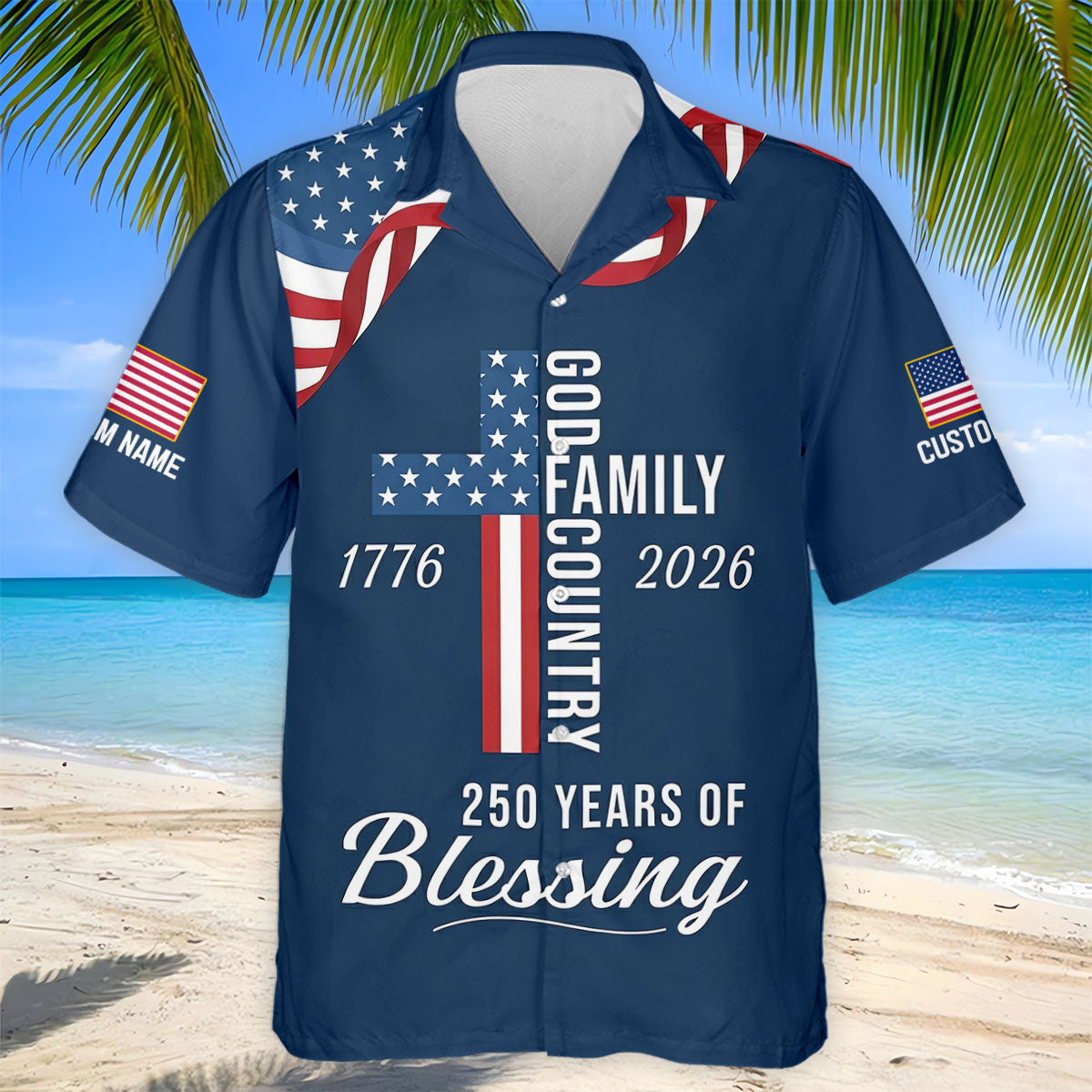 God Family Country Faith Cross 250 Years Of Blessing US Flag Golf Shirt, Golf Shirts For Men