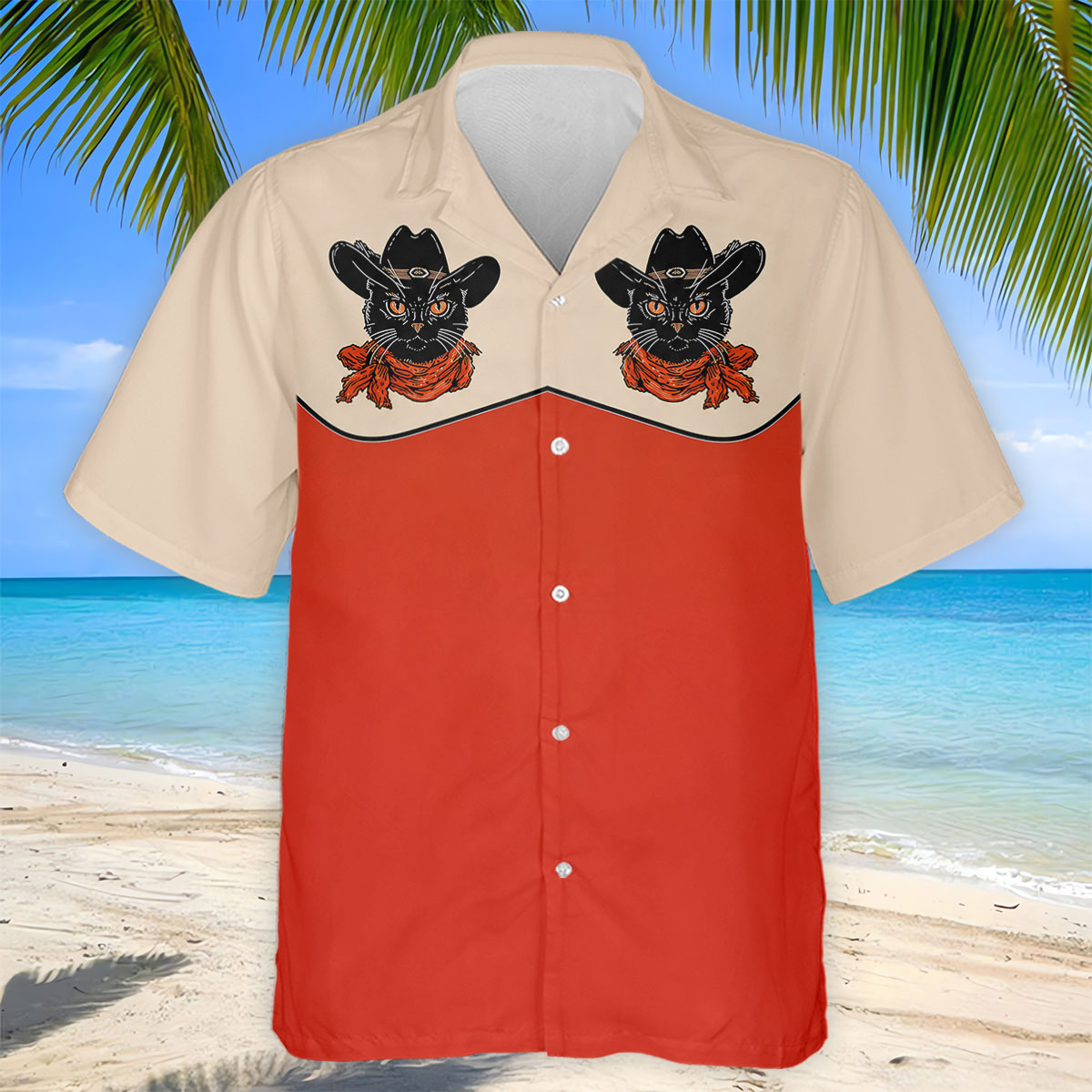 Red Western Cowboy Black Cat Golf Polo Shirt, Mens Golf Shirts, Polo Shirts For Men