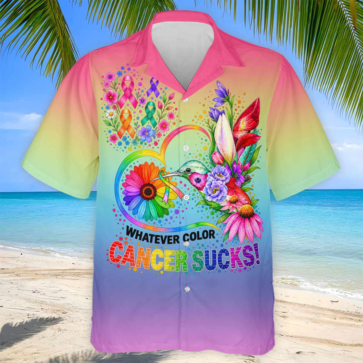 Whatever Color Cancer Sucks Hummingbird Polo Shirt, Mens Golf Polo, Men's Golf Shirt