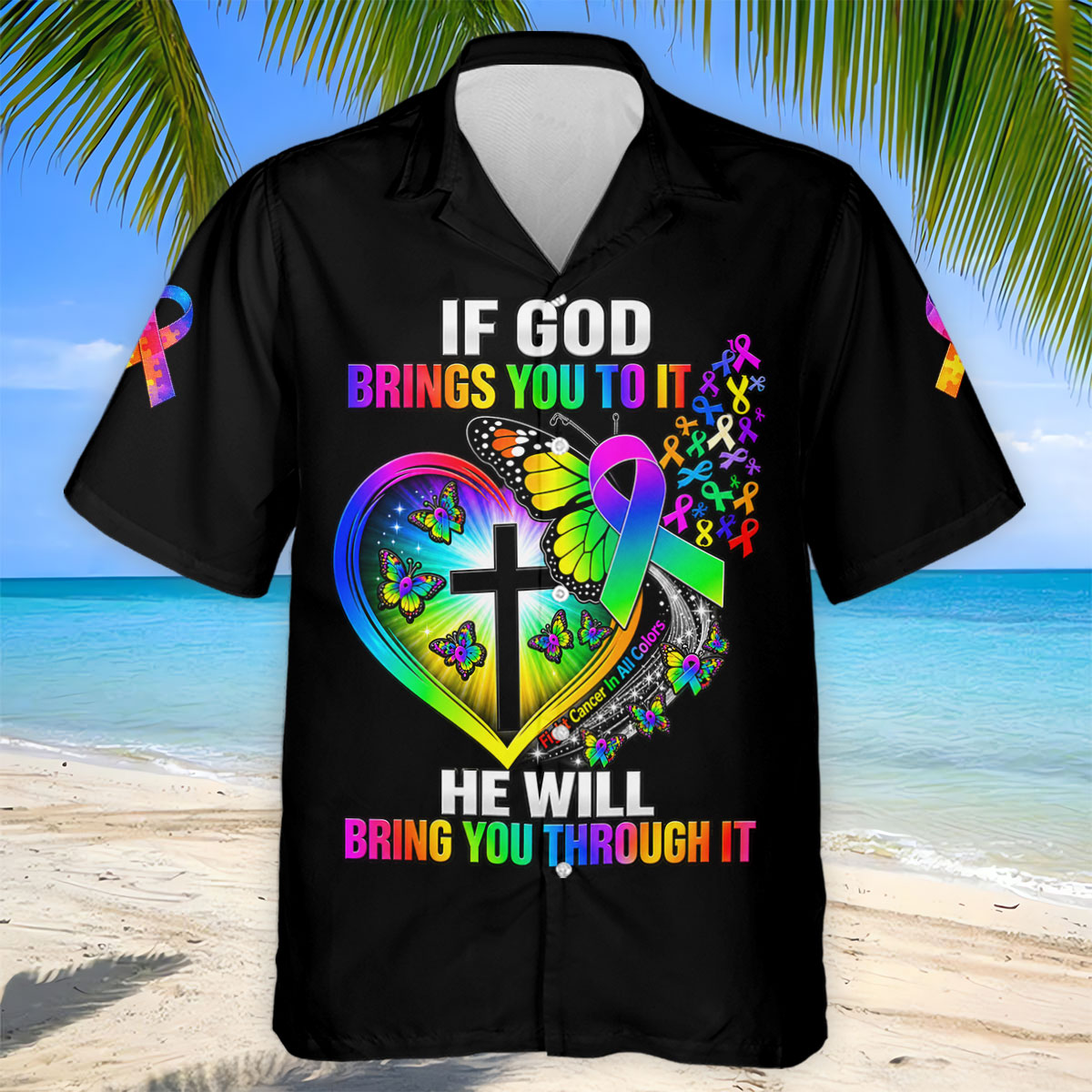 If God Brings You To It Butterfly Cancer Polo Shirt, Mens Golf Polo, Men's Golf Shirt