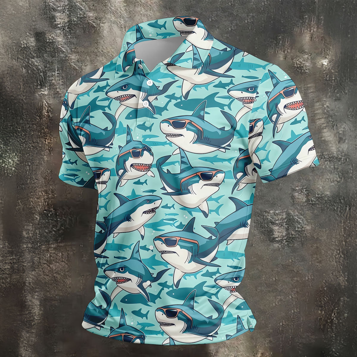 Animated Shark Hawaiian Golf Shirt, Men's Funny Golf Shirts, Golf Shirts For Men