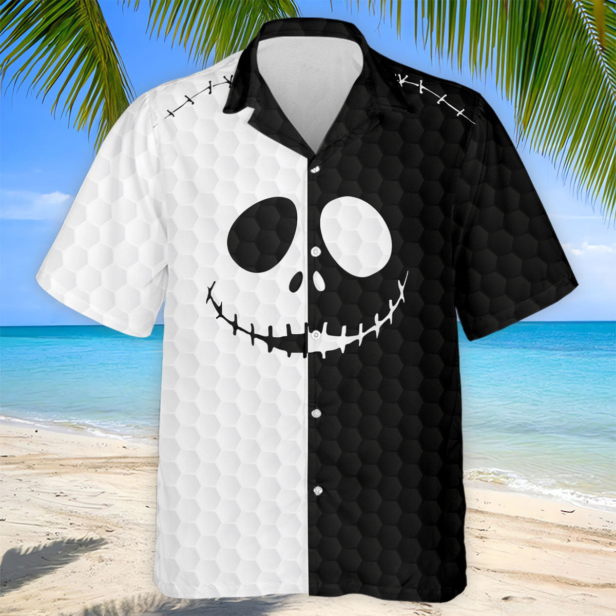 Black White Skull Face Halloween Golf Polo Shirt, Mens Golf Shirts, Golf Polo Shirts For Men