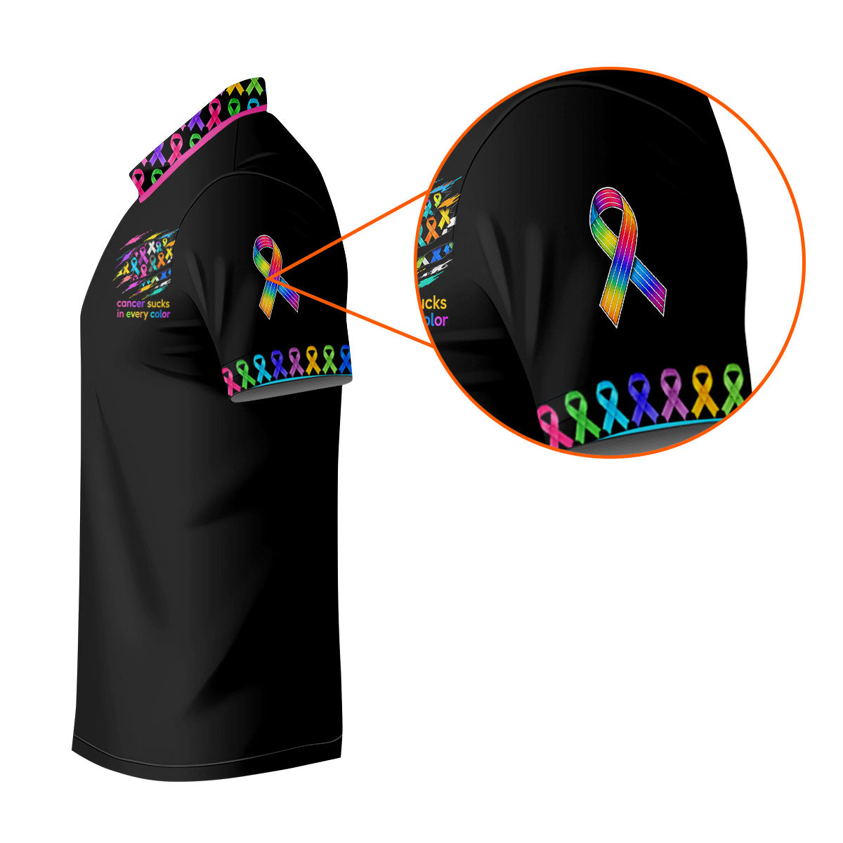 Cancer Sucks In Every Color Awareness Ribbon Golf Polo Shirt, Women's Golf Polo