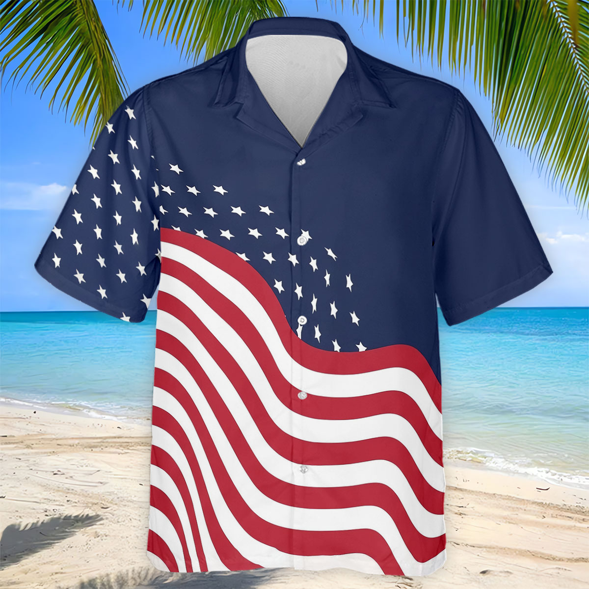 Red White Blue Wavy Stripes And Stars 4th Of July Patriotic Golf Shirt, 250 Years Golf Shirts For Men