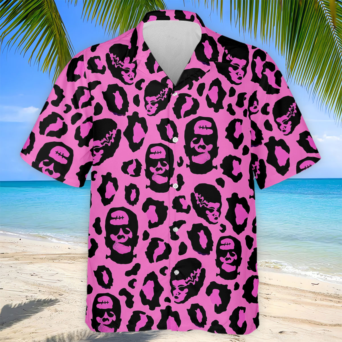 Leopard Print Horror Character Halloween Golf Polo Shirt, Golf Apparel, Mens Golf Shirt