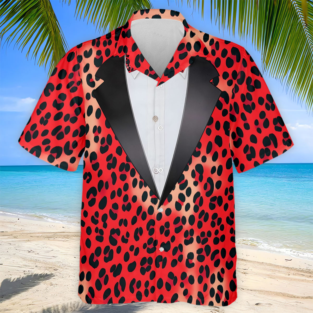 Red Leopard Funny Costume Hawaiian Golf Shirt, Polo Shirts For Men, Golf Shirts For Men