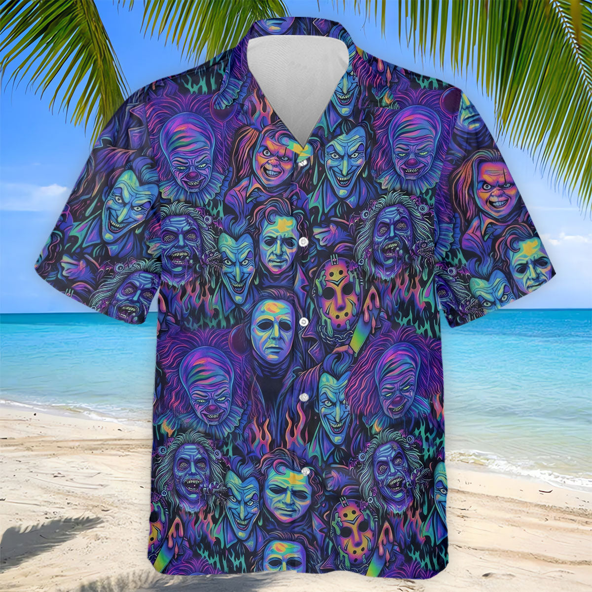 Neon Horror Character Villains Halloween Golf Shirt, Mens Golf Polo, Golf Apparel For Men
