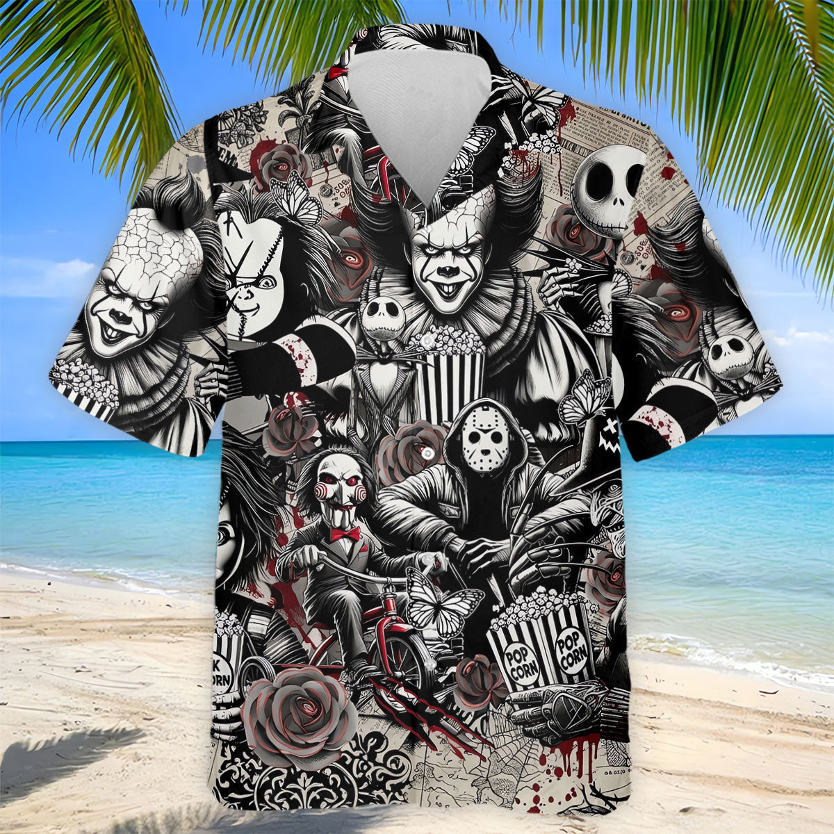 Horror Character Movie Collage Golf Polo Shirt, Men's Golf Polo, Hawaiian Golf Shirt