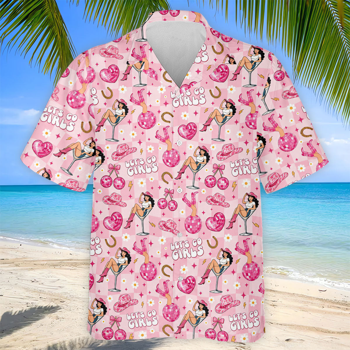 Let's Go Girls Pink Cowgirl Golf Polo Shirt, Mens Golf Shirts, Hawaiian Golf Shirt