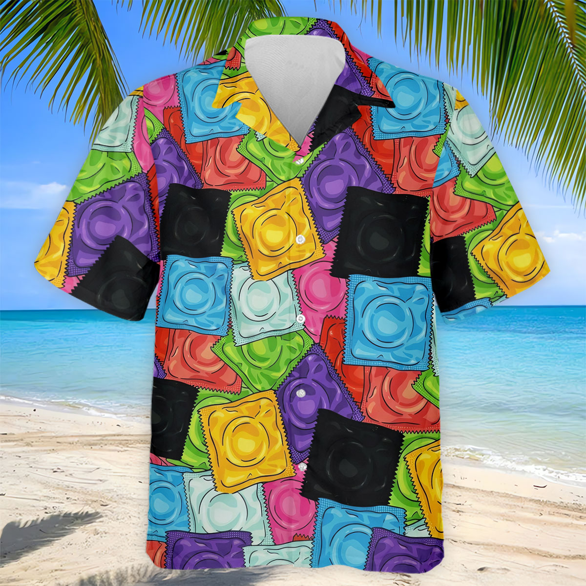 Funny Condom Wrapper Pattern Golf Polo Shirt, Men's Golf Shirts, Novelty Golf Apparel For Men