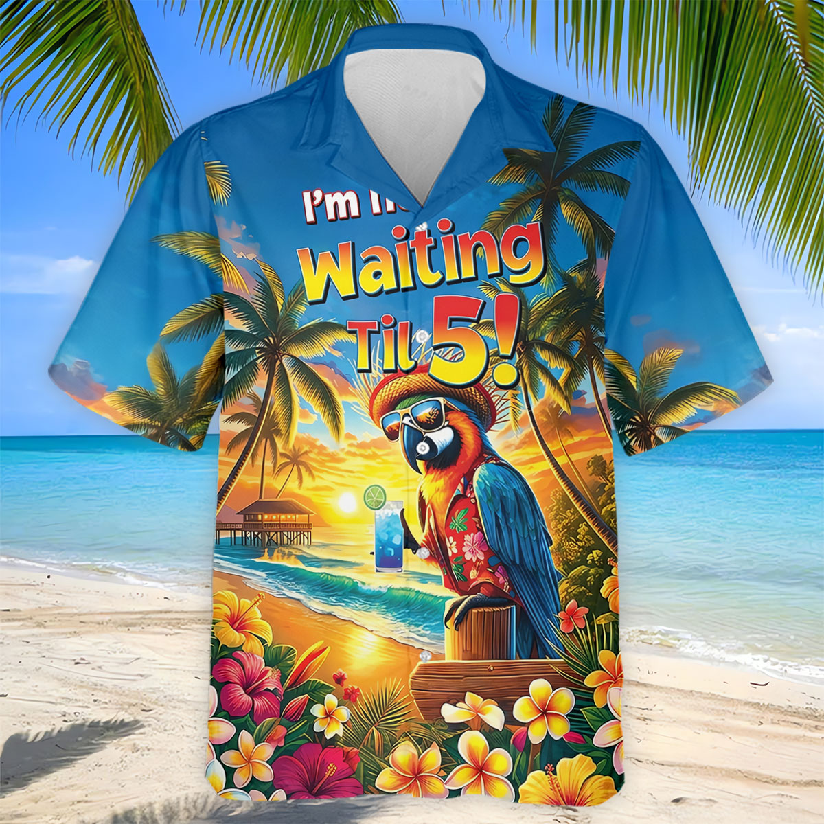I'm Not Waiting Til 5 Funny Parrot Hawaiian Golf Shirt, Men's Golf Shirt, Polo Shirts For Men
