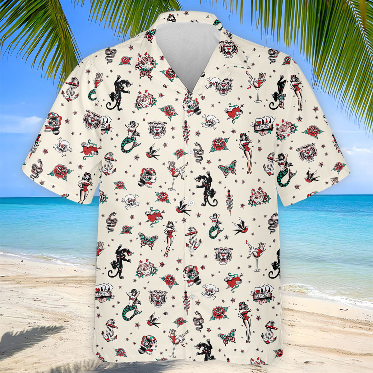 Old School Tattoo Flash Pattern Golf Polo Shirt, Men's Golf Shirt, Printed Golf Shirts