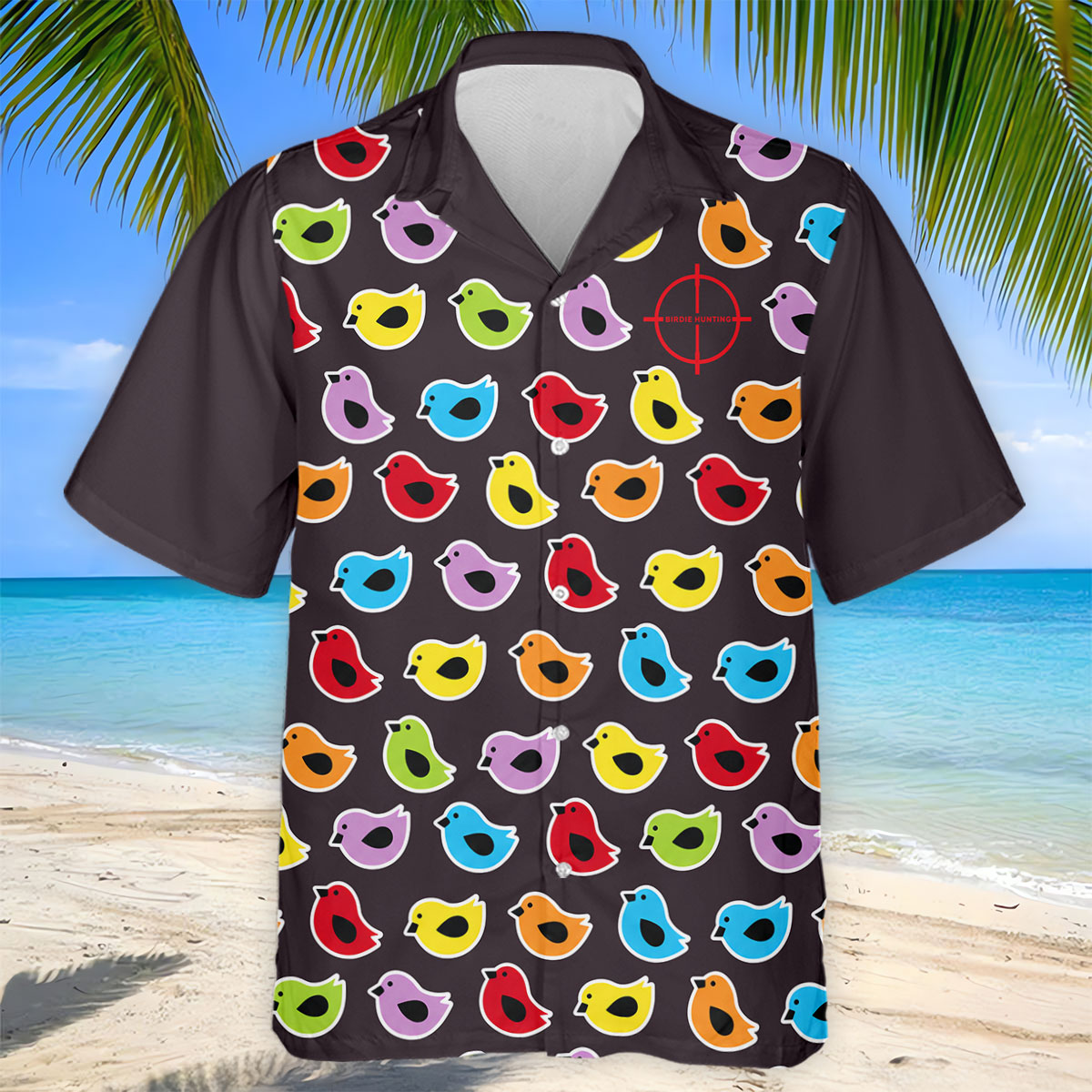 Black Colorful Birdie Hunting Golf Polo Shirt, Men's Golf Shirt, Golf Polo Shirts For Men
