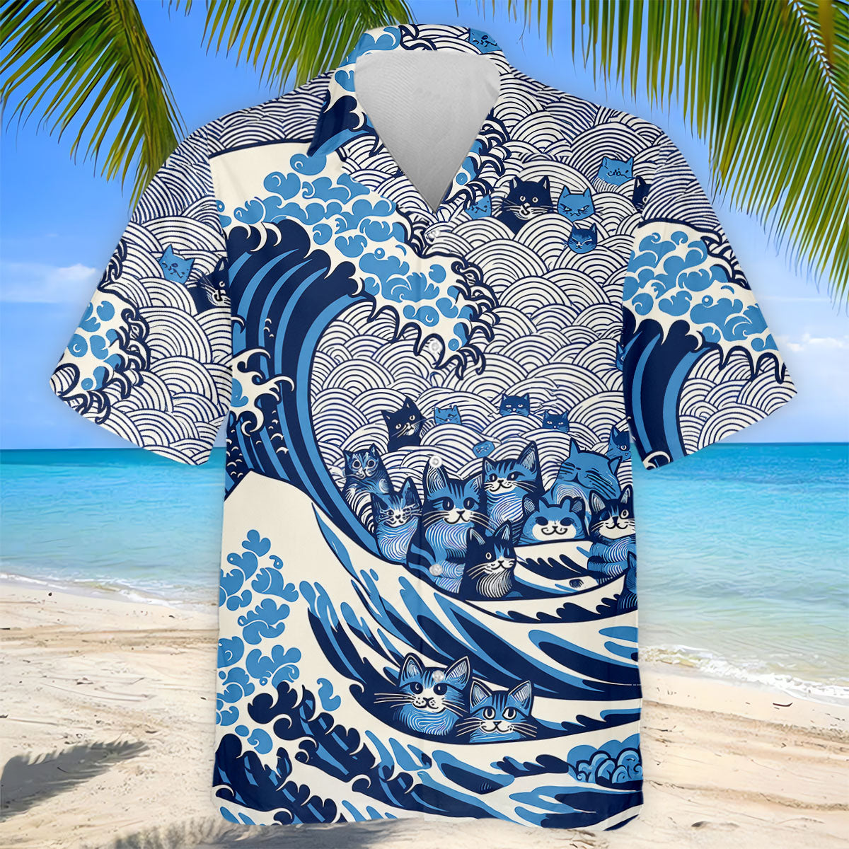 Japanese Wave Cat Hawaiian Golf Shirt, Golf Shirts For Men, Mens Golf Apparel