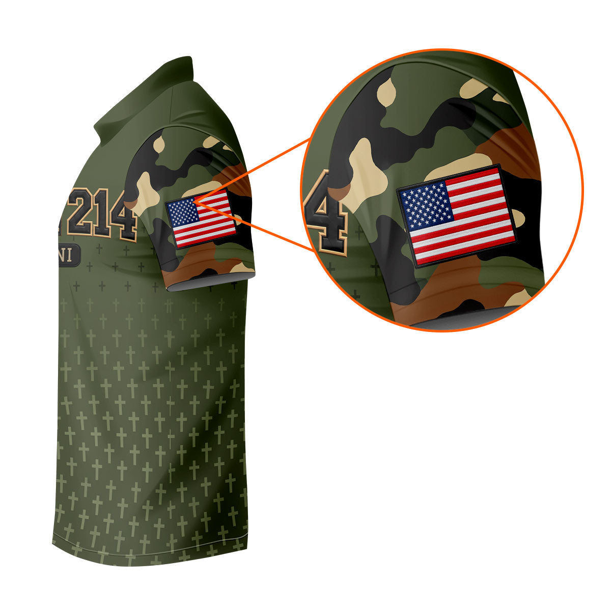 DD-214 Alumni Flag Cross Camo Polo Shirt, Veterans Day Shirt, Golf Shirts For Men