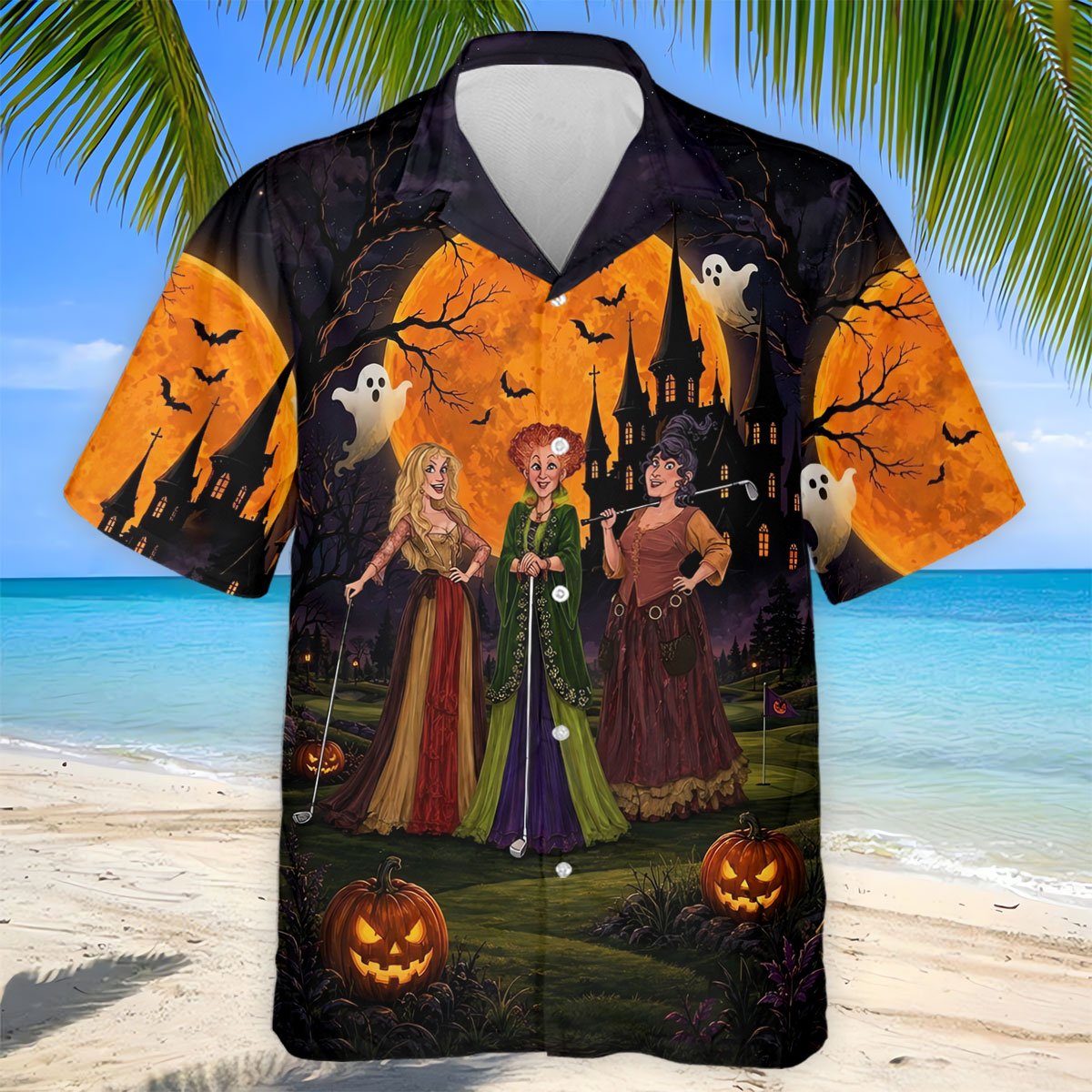Three Witches Horror Character Golf Polo Shirt, Halloween Shirt, Golf Shirts For Men