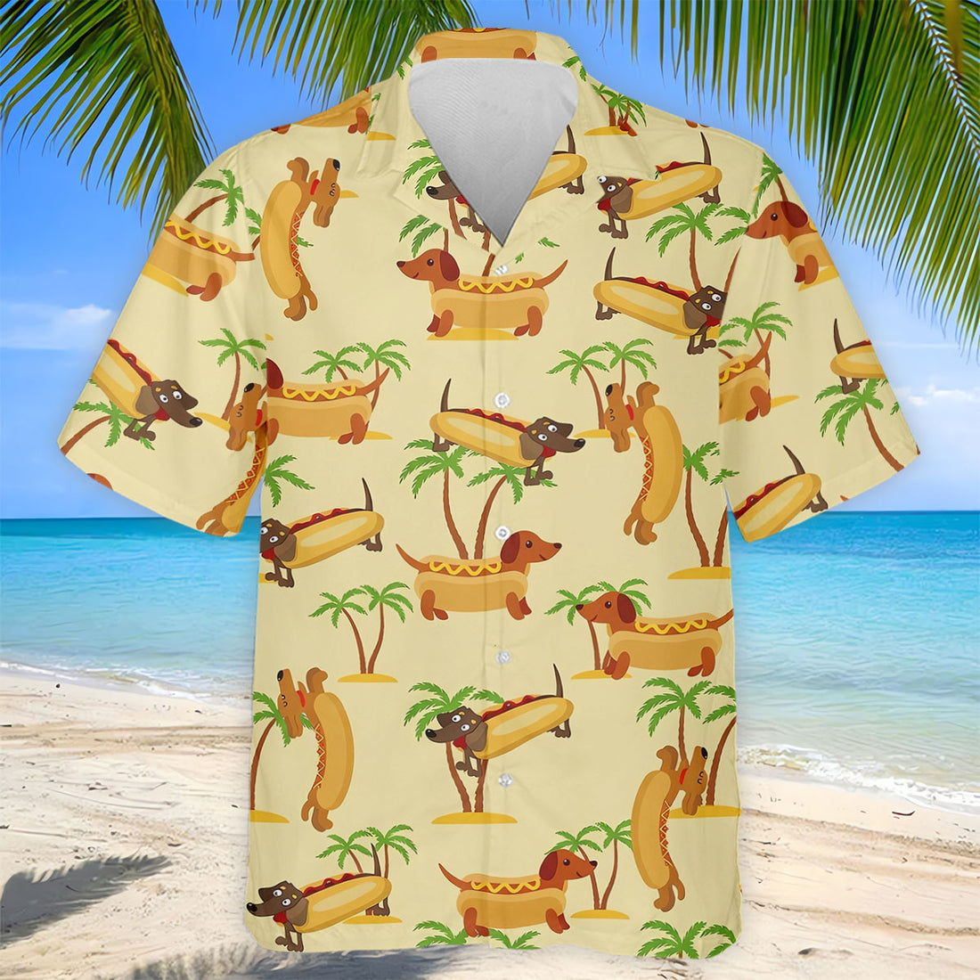 Funny Hot Dog Dachshund Tropical Hawaiian Golf Shirt, Mens Golf Polo, Printed Golf Shirts