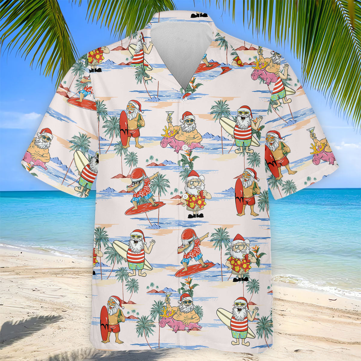 Funny Tropical Santa Christmas Golf Shirt, Men's Golf Shirt, Hawaiian Golf Shirt, Printed Golf Shirts